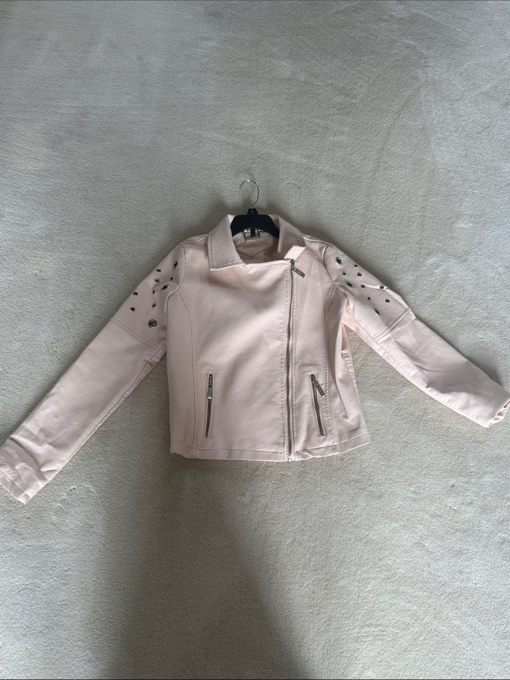 Jou Jou Pale Pink Studded Moto Jacket